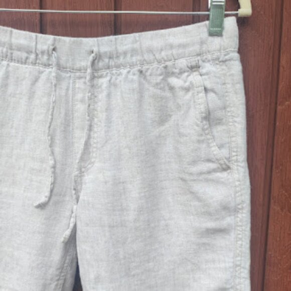 SAKS FIFTH AVENUE | 100% Linen Beige Khaki 7" Inseam Summer Resort Wear Shorts S - Picture 4 of 9